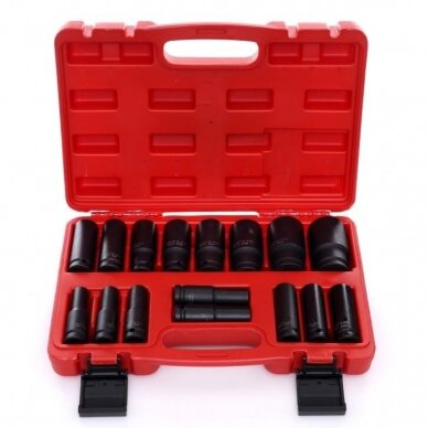Smūginių ilgų galvučių rinkinys 1/2" 10-32mm 16vnt. Smūginių ilgų galvučių rinkinys 1/2" 10-32mm 16vnt.