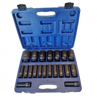 Smūginių ilgų galvučių rinkinys 1/2" 10-38mm 20vnt. S11661 Smūginių ilgų galvučių rinkinys 1/2" 10-38mm 20vnt. S11661