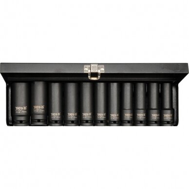 Smūginių ilgų galvučių rinkinys 1/2" 10-24mm 11vnt. 1 Smūginių ilgų galvučių rinkinys 1/2" 10-24mm 11vnt. 1