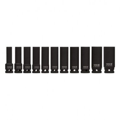 Smūginių ilgų galvučių rinkinys 1/2" 10-24mm 11vnt. 4 Smūginių ilgų galvučių rinkinys 1/2" 10-24mm 11vnt. 4