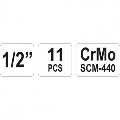 Smūginių ilgų galvučių rinkinys 1/2" 10-24mm 11vnt. 5 Smūginių ilgų galvučių rinkinys 1/2" 10-24mm 11vnt. 5