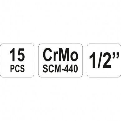 Smūginių ilgų galvučių rinkinys 1/2" 10-32mm 15vnt. 4 Smūginių ilgų galvučių rinkinys 1/2" 10-32mm 15vnt. 4