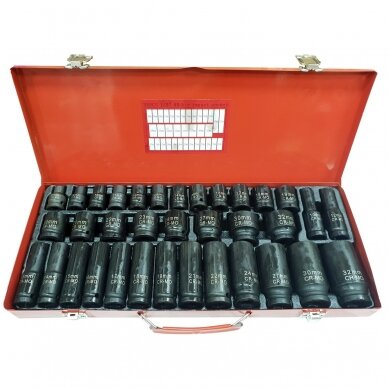 Smūginių ilgų ir trumpų galvučių rinkinys 1/2" 8-32mm 35vnt. Smūginių ilgų ir trumpų galvučių rinkinys 1/2" 8-32mm 35vnt.