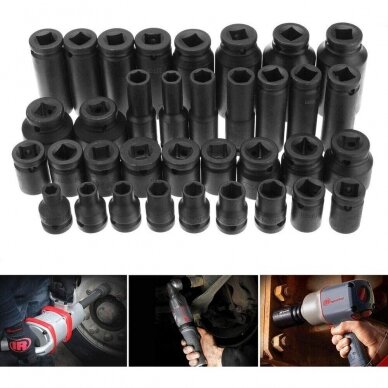 Smūginių ilgų ir trumpų galvučių rinkinys 1/2" 8-32mm 35vnt. 1 Smūginių ilgų ir trumpų galvučių rinkinys 1/2" 8-32mm 35vnt. 1