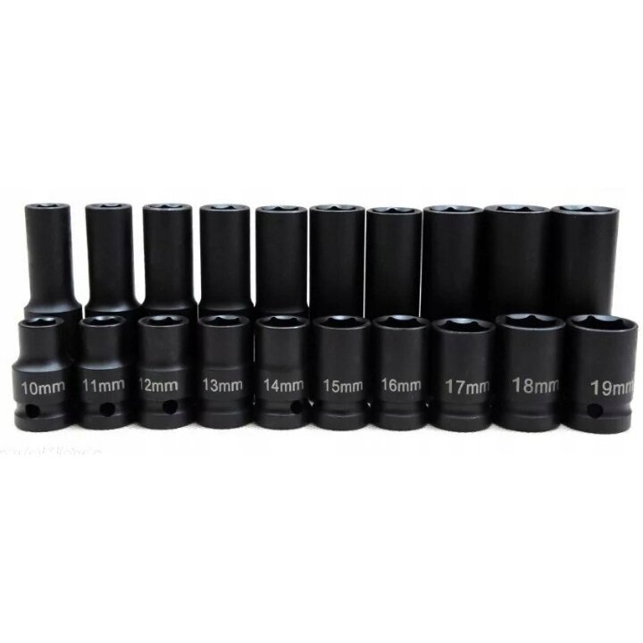 Smūginių ilgų ir trumpų galvučių rinkinys 1/2" 10-19mm 20vnt. 3 Smūginių ilgų ir trumpų galvučių rinkinys 1/2" 10-19mm 20vnt. 3