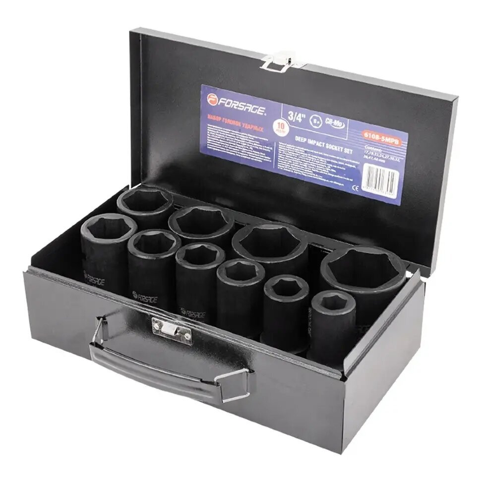 Smūginių galvučių rinkinys 6 kampų 3/4" 10vnt. (17-46mm) Smūginių galvučių rinkinys 6 kampų 3/4" 10vnt. (17-46mm)