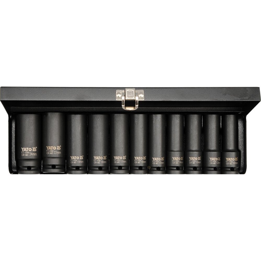 Smūginių ilgų galvučių rinkinys 1/2" 10-24mm 11vnt. 1 Smūginių ilgų galvučių rinkinys 1/2" 10-24mm 11vnt. 1