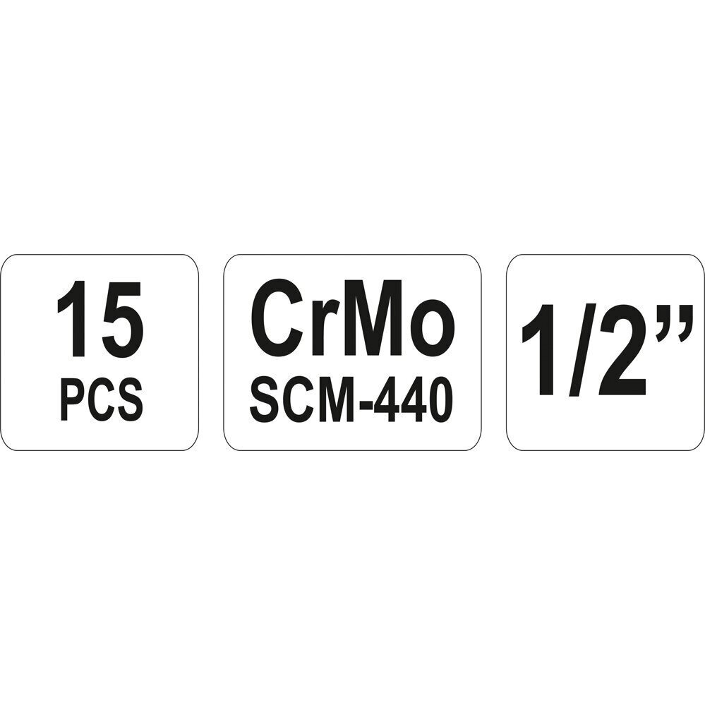 Smūginių ilgų galvučių rinkinys 1/2" 10-32mm 15vnt. 4 Smūginių ilgų galvučių rinkinys 1/2" 10-32mm 15vnt. 4
