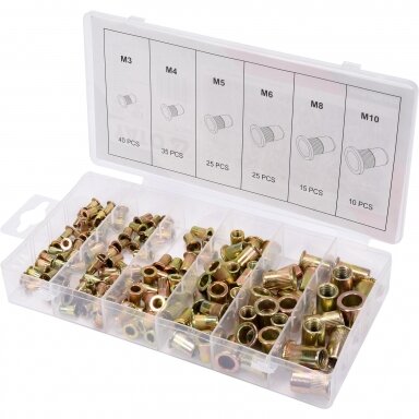 Srieginės plieninės kniedės M3-M10 150vnt.(YT-36481) Srieginės plieninės kniedės M3-M10 150vnt.(YT-36481)