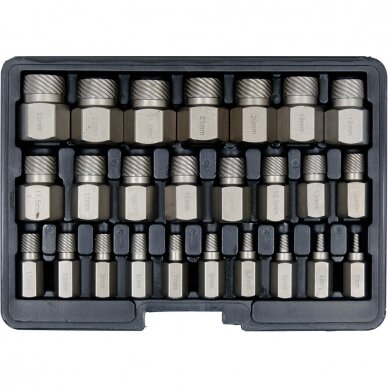 Sraigtinių ištraukiklių rinkinys 3-23mm 25vnt. YT-06034 Sraigtinių ištraukiklių rinkinys 3-23mm 25vnt. YT-06034