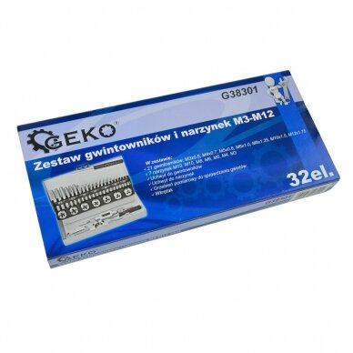 Sriegiklių/sriegpjovių rinkinys 32vnt. M3-M12 2 Sriegiklių/sriegpjovių rinkinys 32vnt. M3-M12 2