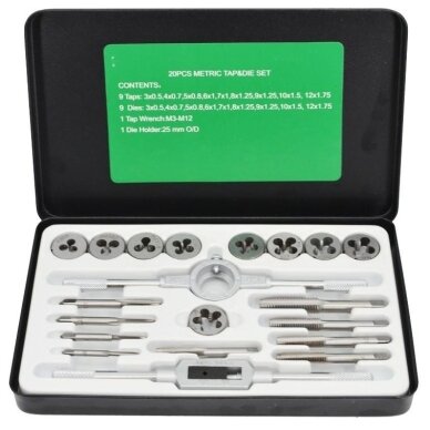 Sriegiklių/sriegpjovių rinkinys metrinis 20vnt. M3-M12 RF-M020-1