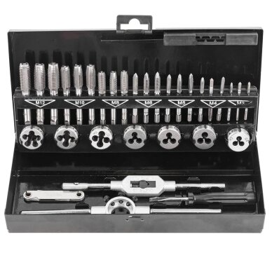 Sriegiklių/sriegpjovių rinkinys metrinis 32vnt. M3-M12 RF-M032-1 Sriegiklių/sriegpjovių rinkinys metrinis 32vnt. M3-M12 RF-M032-1