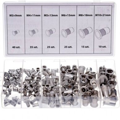 Srieginės aliuminės kniedės M3-M10 150vnt. S11361 Srieginės aliuminės kniedės M3-M10 150vnt. S11361
