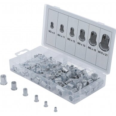 Srieginės aliuminės kniedės M3-M10 150vnt. Srieginės aliuminės kniedės M3-M10 150vnt.