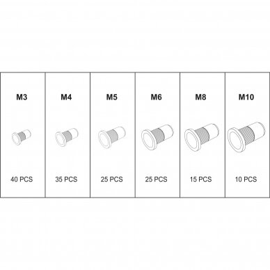 Srieginės plieninės kniedės M3-M10 150vnt.(YT-36481) 1