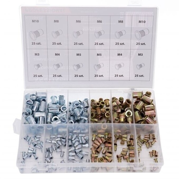 Srieginių plieninių ir aliuminių kniedžių rinkinys M3-M10 300vnt. Srieginių plieninių ir aliuminių kniedžių rinkinys M3-M10 300vnt.