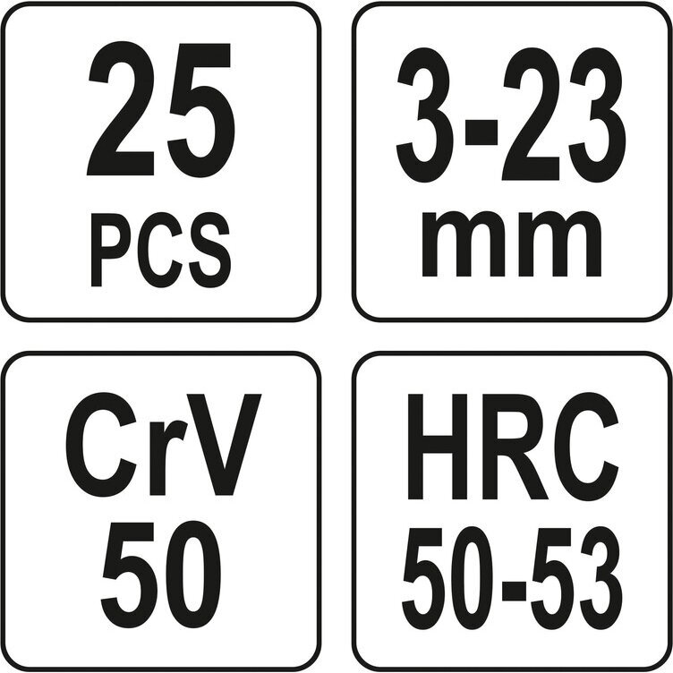 Sraigtinių ištraukiklių rinkinys 3-23mm 25vnt. YT-06034 2 Sraigtinių ištraukiklių rinkinys 3-23mm 25vnt. YT-06034 2