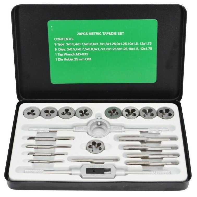 Sriegiklių/sriegpjovių rinkinys metrinis 20vnt. M3-M12 RF-M020-1