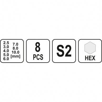 T-rankenėlių atsuktuvų rinkinys hex 8vnt. (H2.5-H10) 1 T-rankenėlių atsuktuvų rinkinys hex 8vnt. (H2.5-H10) 1