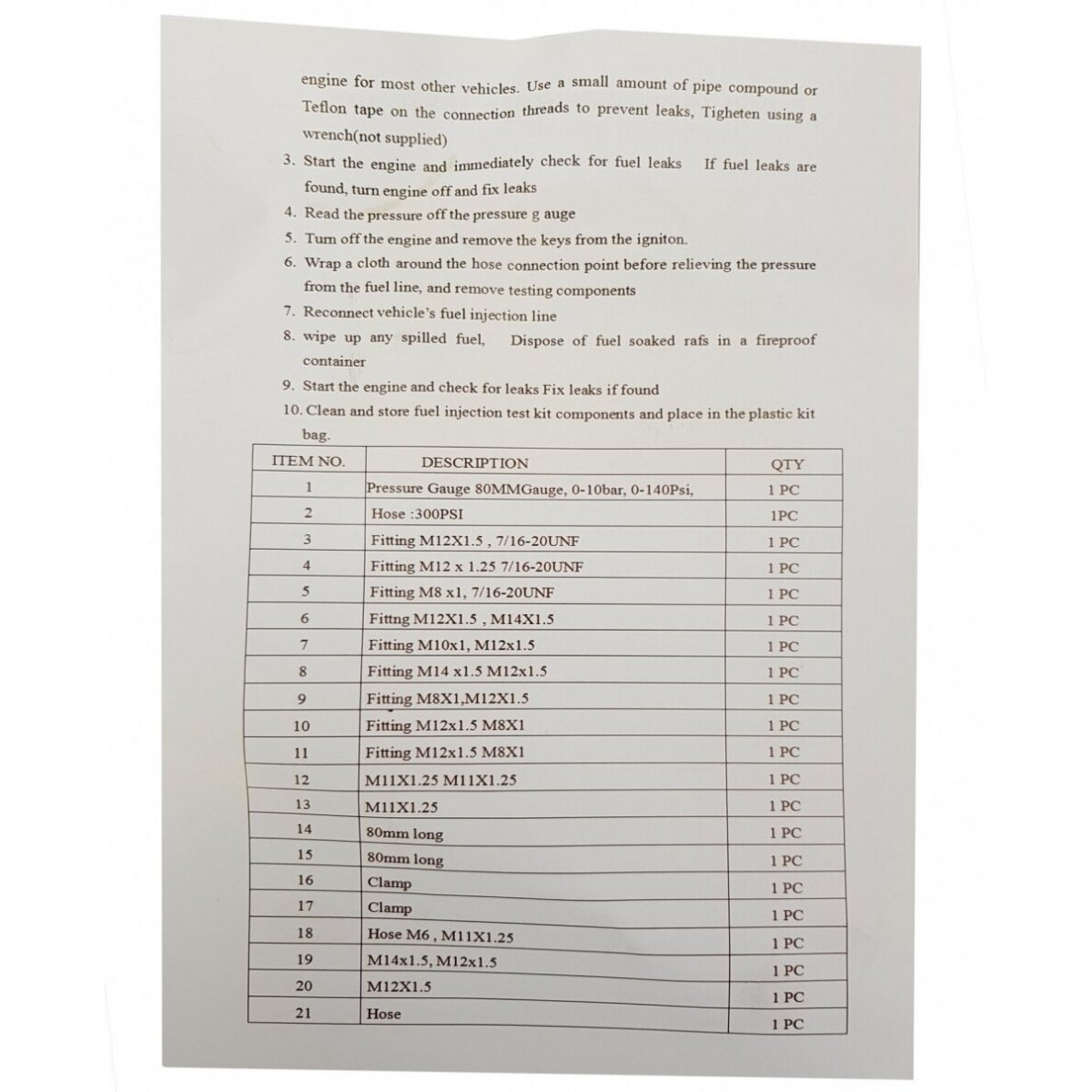 Tepalo ir kuro slėgio matuoklis su antgaliais 7