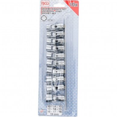 Galvučių rinkinys šarnyrinis šešiakampis 3/8" 10-19 mm 10vnt. 205 3