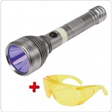 UV žibintuvėlis akumuliatorinis LI-ION 3.7V 1500mAh + akiniai
