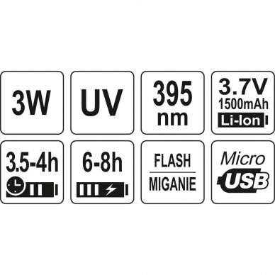 UV žibintuvėlis akumuliatorinis LI-ION 3.7V 1500mAh + akiniai 2
