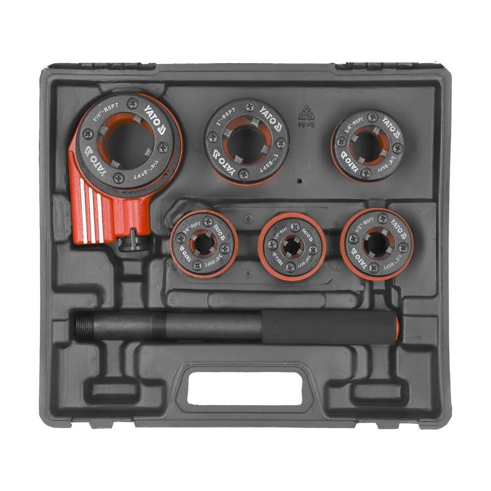 Vamzdinių sriegpjovių rinkinys su terkšle (1/4", 1", 1/2", 3/4", 3/8", 1-1/4") 6vnt. YT-2900