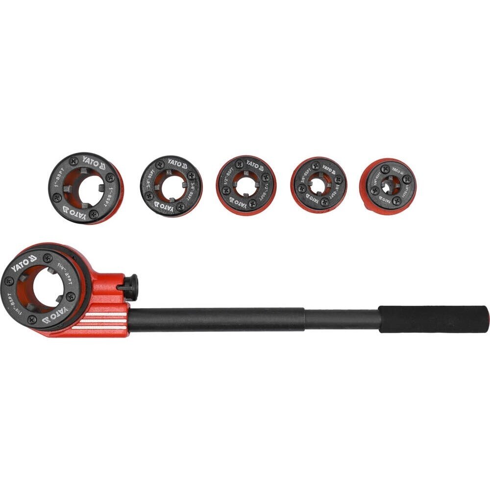 Vamzdinių sriegpjovių rinkinys su terkšle (1/4", 1", 1/2", 3/4", 3/8", 1-1/4") 6vnt. YT-2900 2 Vamzdinių sriegpjovių rinkinys su terkšle (1/4", 1", 1/2", 3/4", 3/8", 1-1/4") 6vnt. YT-2900 2