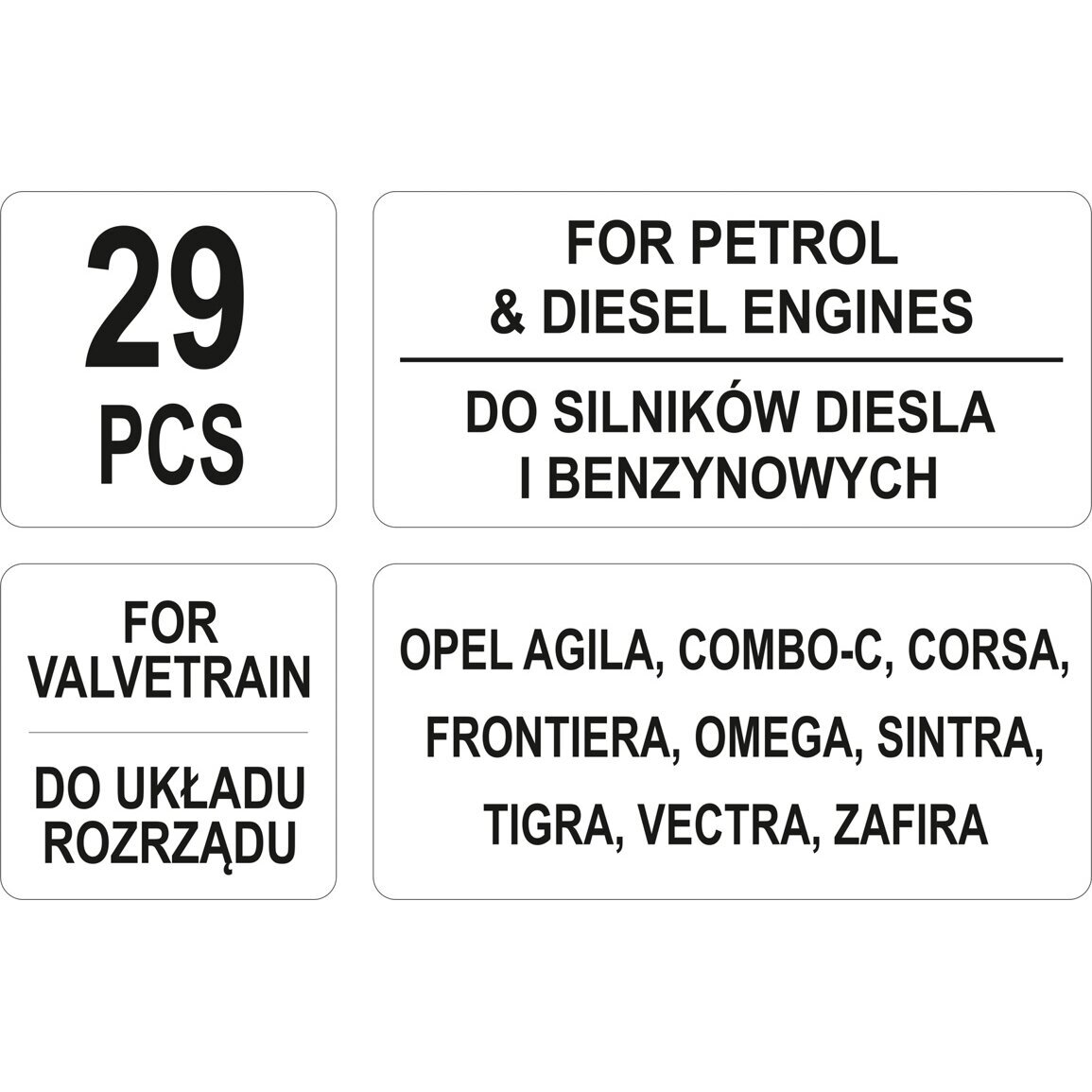 Variklio fiksavimo įrankių rinkinys Opel Benzinas/dyzelinas 29vnt. 3 Variklio fiksavimo įrankių rinkinys Opel Benzinas/dyzelinas 29vnt. 3