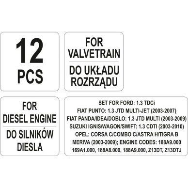 Variklio fiksavimo įrankių rinkinys 1.3l TDCi, JTD, CDTI Opel, Suzuki, Fiat 4