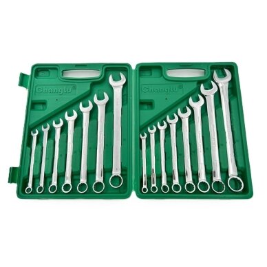 Veržliarakčių kombinuotų rinkinys 15vnt. (8-24) plastikinė dėž. CL401315 Veržliarakčių kombinuotų rinkinys 15vnt. (8-24) plastikinė dėž. CL401315