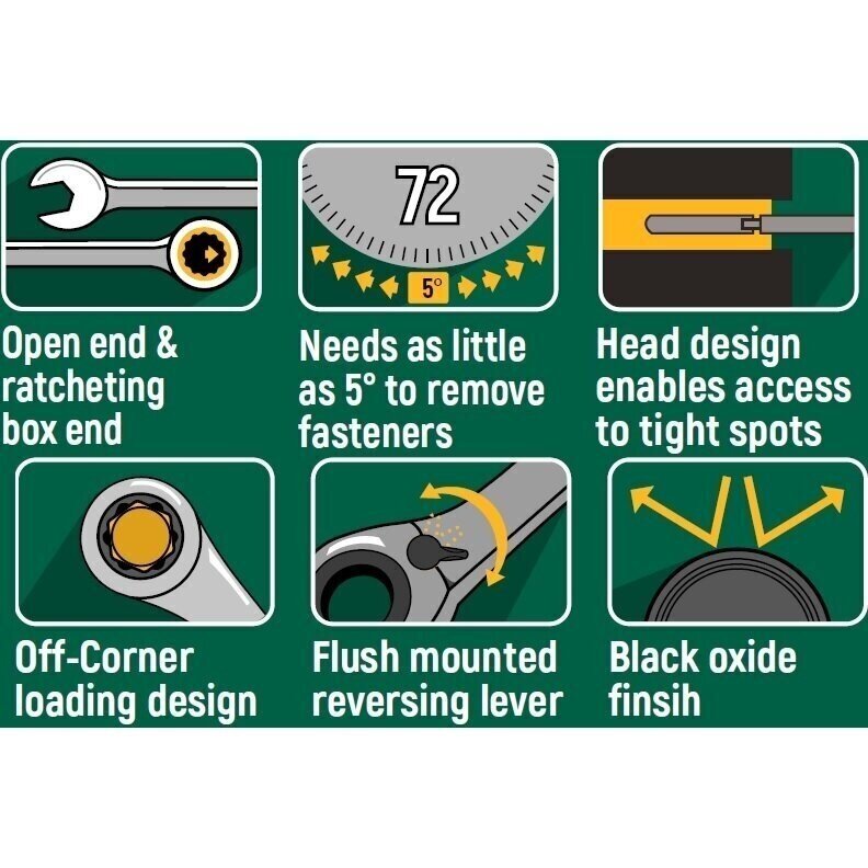 Veržliarakčių kombinuotų rinkinys su reversine terkšle 12vnt. (8-19) ST08044B  1