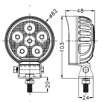 Žibintas darbinis OSRAM 24LED 10/30V 24W apvalus TT.13323 6