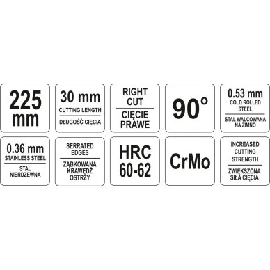 Žirklės skardai 90° dešininės L-225mm 2 Žirklės skardai 90° dešininės L-225mm 2