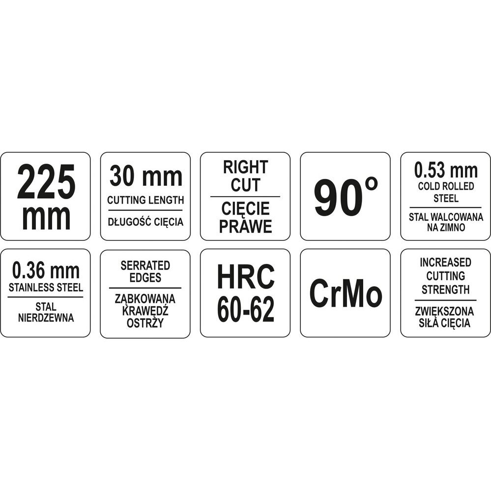 Žirklės skardai 90° dešininės L-225mm 2